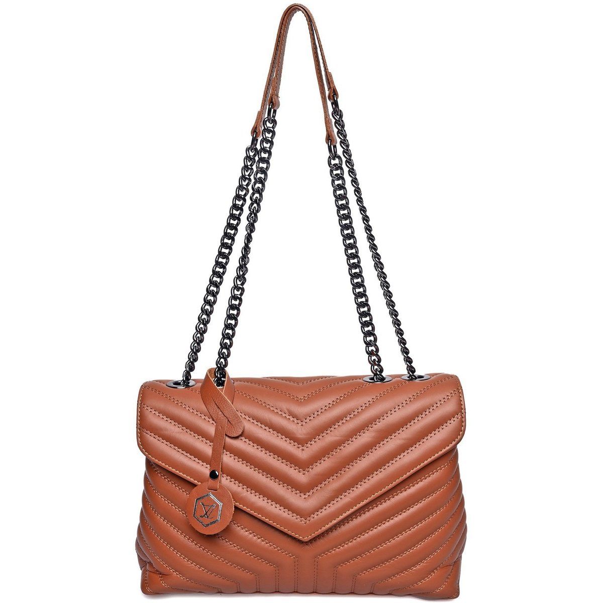 Gesteppte Leder-Schultertasche mit Chevron-Muster