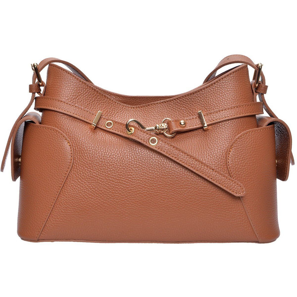 Lässige Schultertasche aus genarbtem Leder