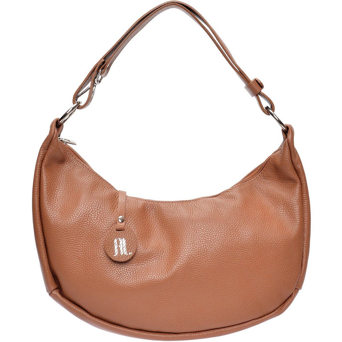 Halbmond-Schultertasche aus genarbtem Leder
