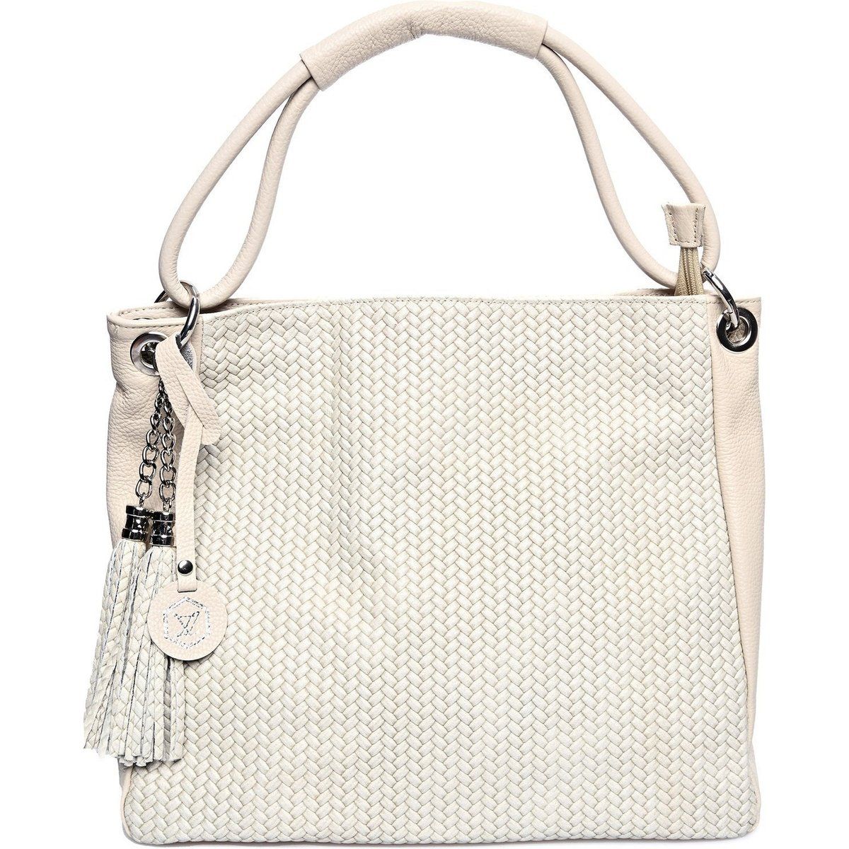 Eleganter Leder-Shopper mit Webstruktur