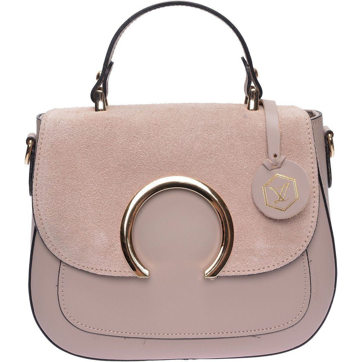 Minimalistische Lederhandtasche mit Wildleder-Detail