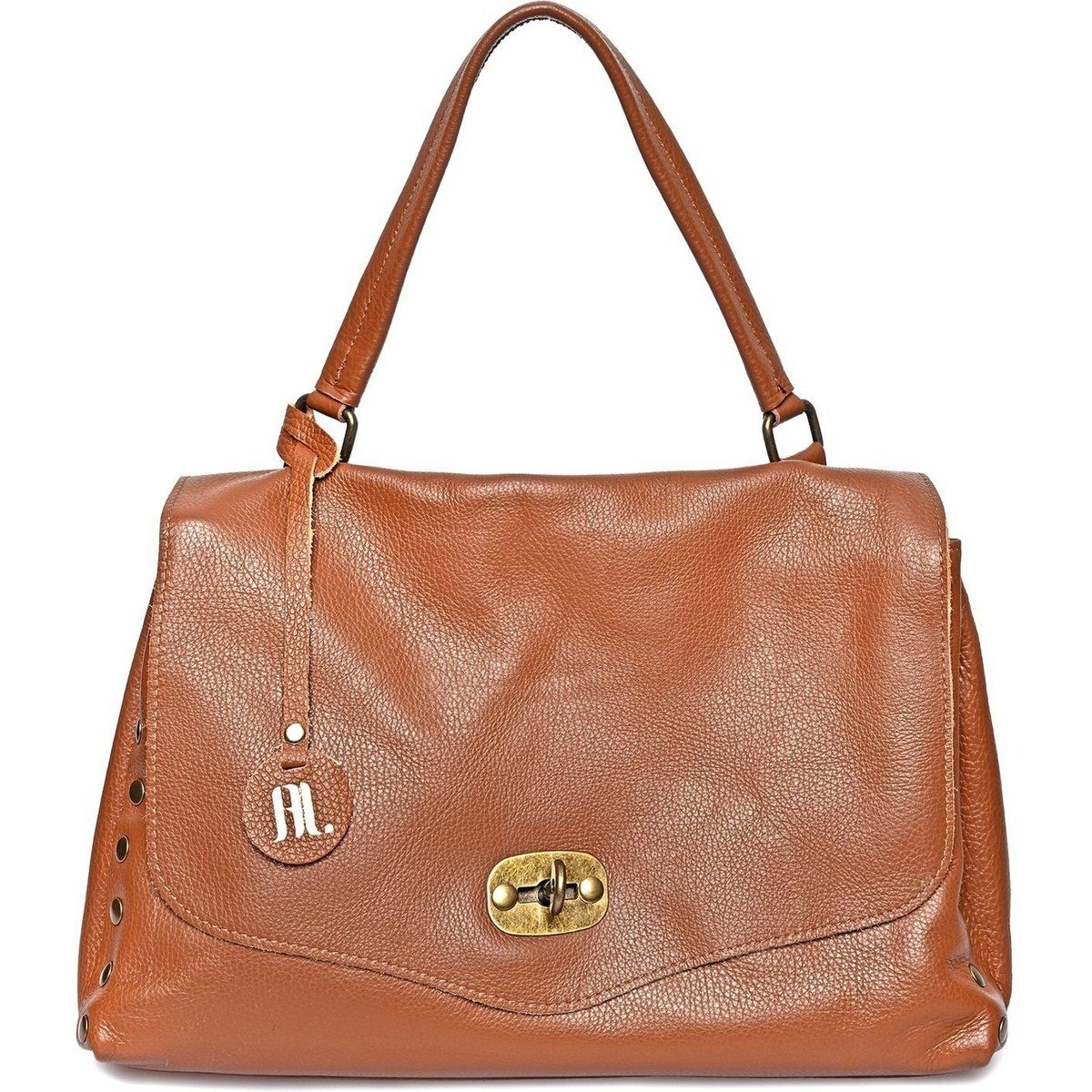Genarbte Lederhandtasche mit Überschlag