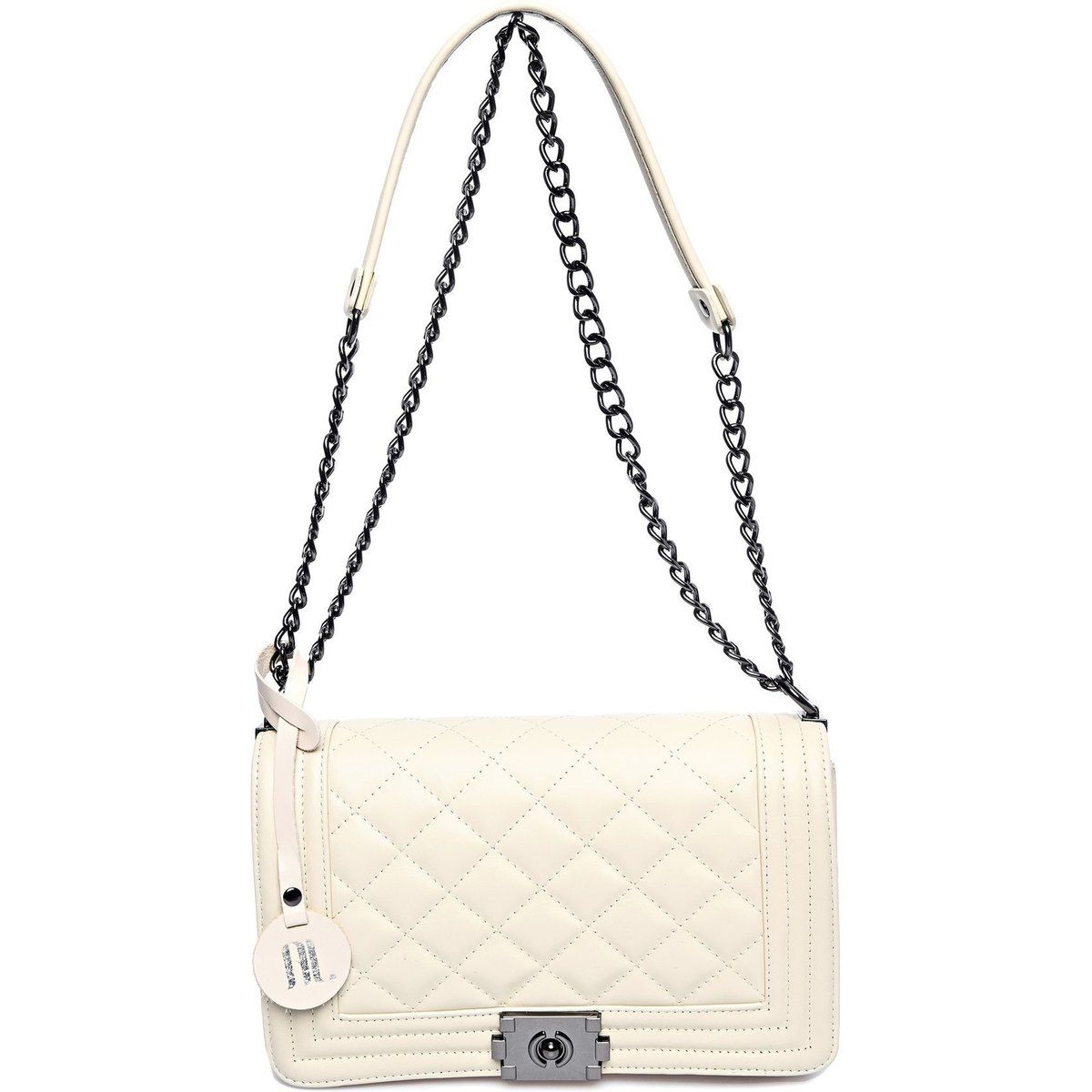Gesteppte Lederhandtasche mit Klappe
