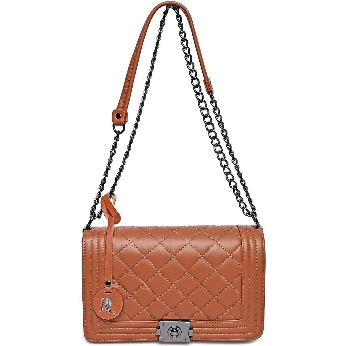Gesteppte Leder-Schultertasche mit Klappe