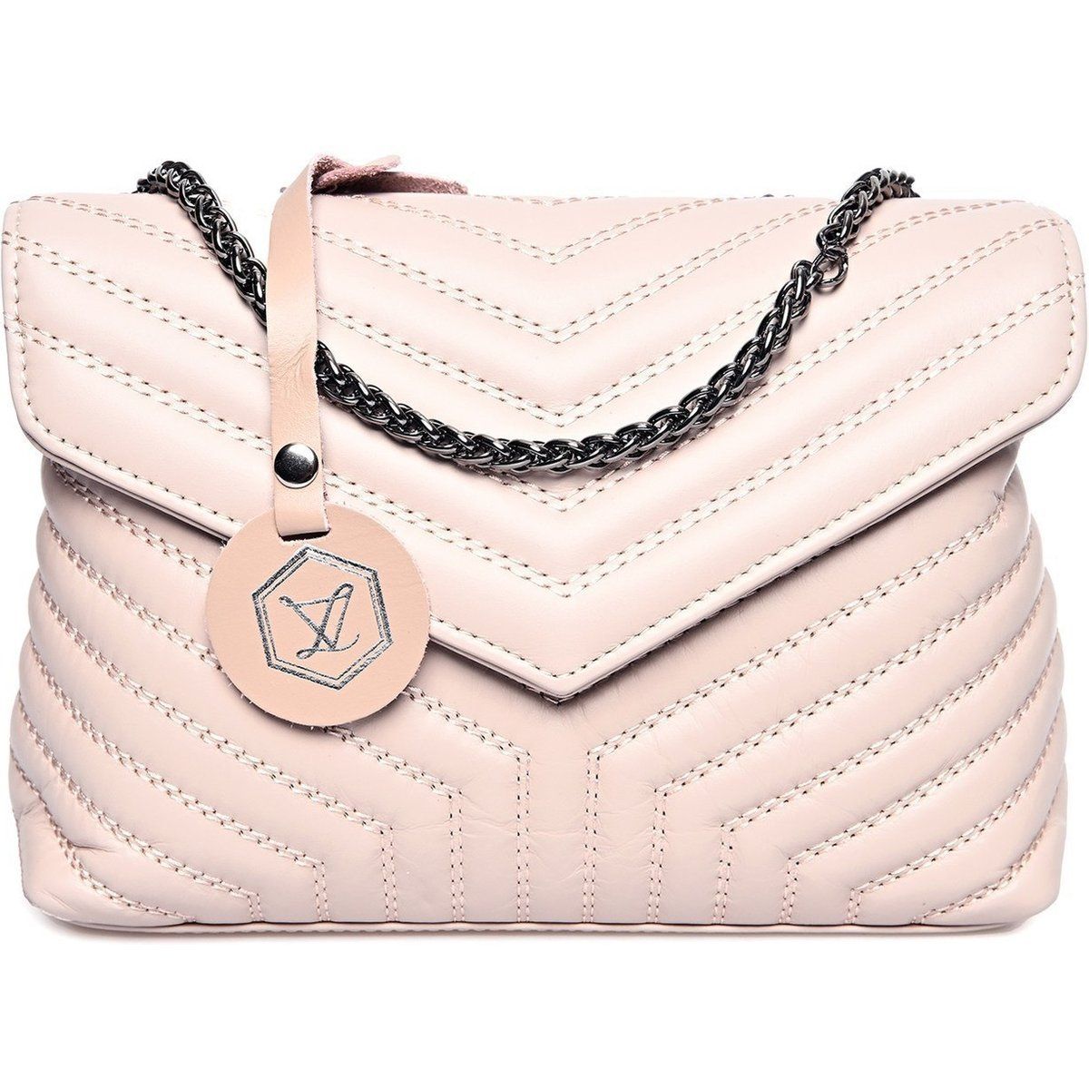 Gesteppte Leder-Umhängetasche mit Chevron-Muster