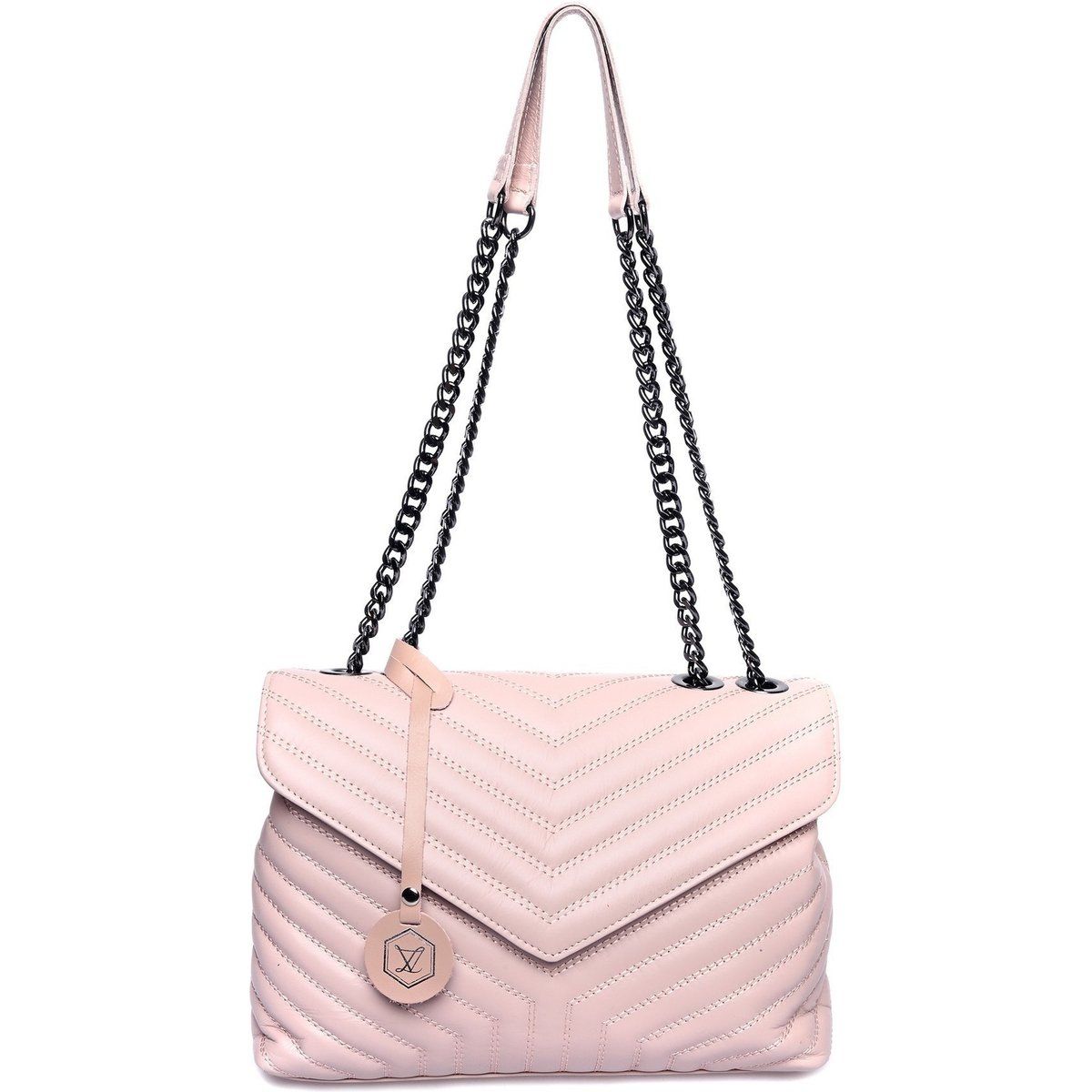 Gesteppte Leder-Flap-Bag mit Chevron-Muster