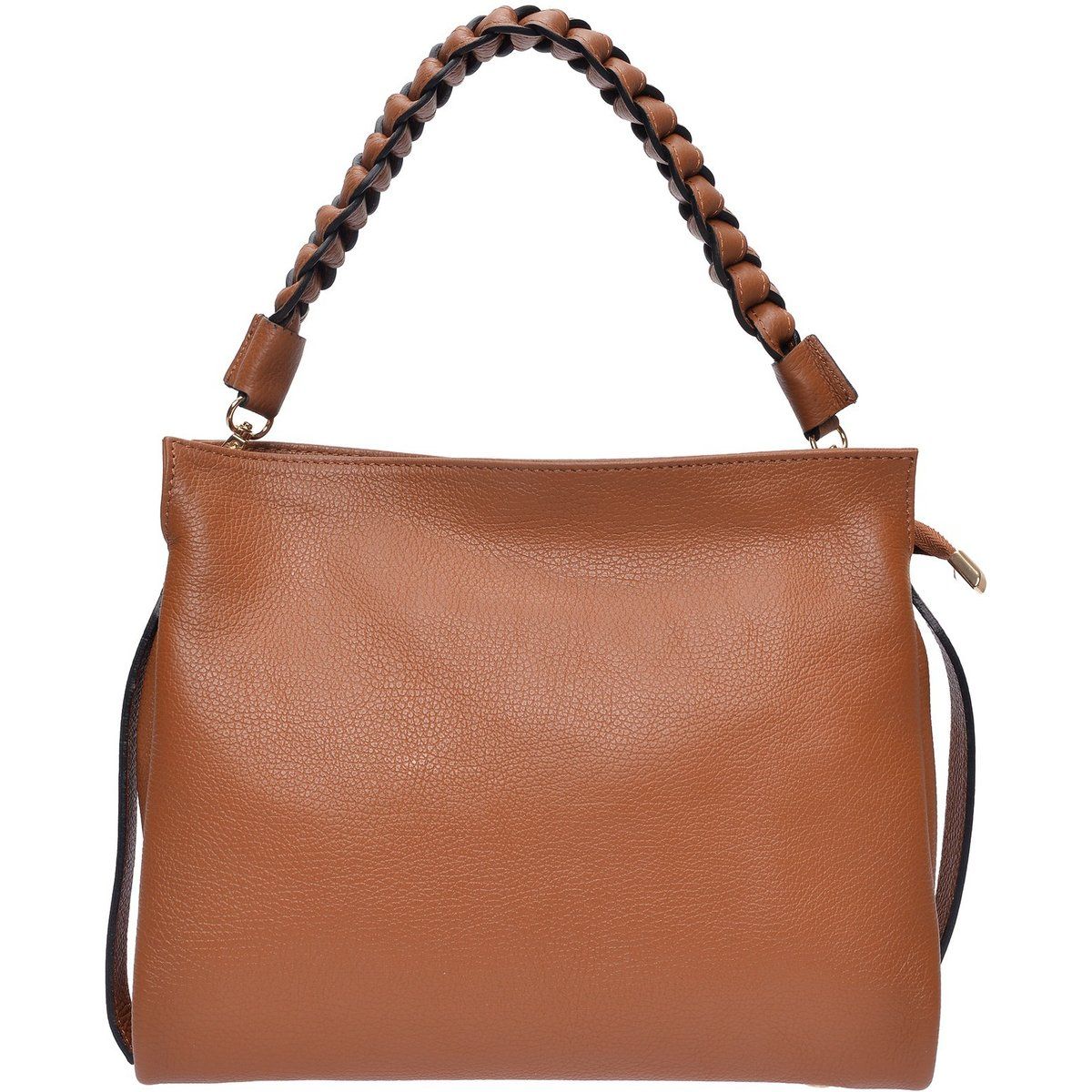 Strukturierte Lederhandtasche mit geflochtenem Henkel