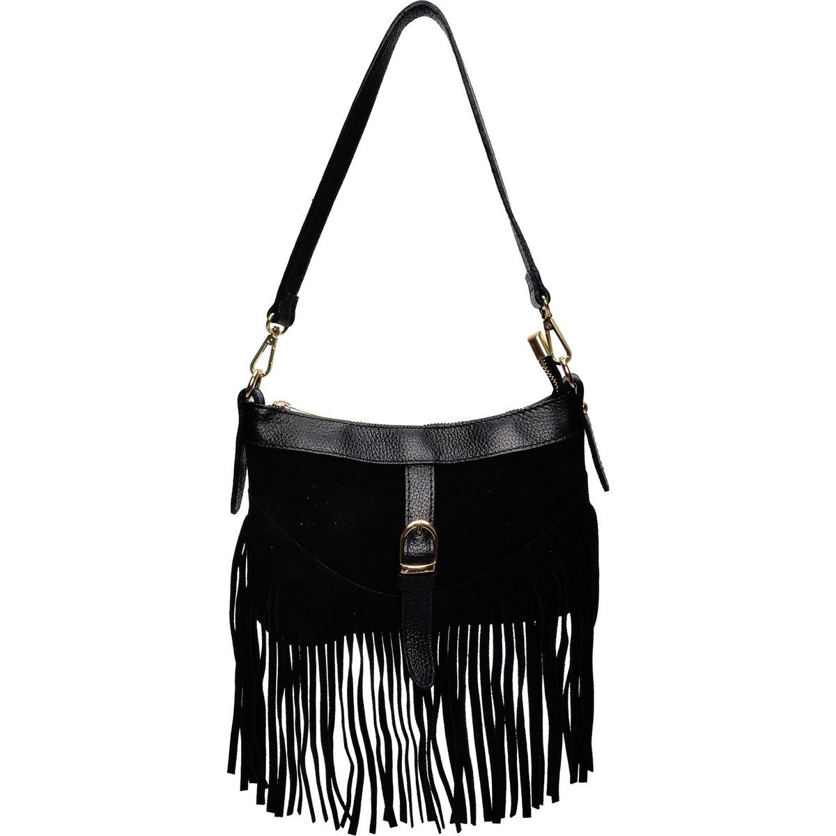 Fransen-Schultertasche aus Wildleder