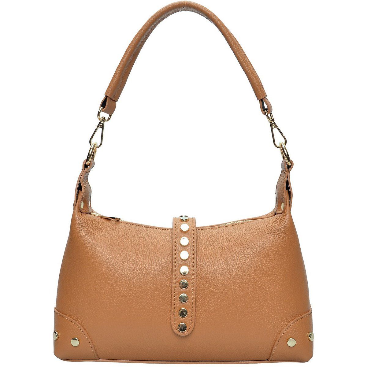 Genarbte Leder-Schultertasche mit Nieten