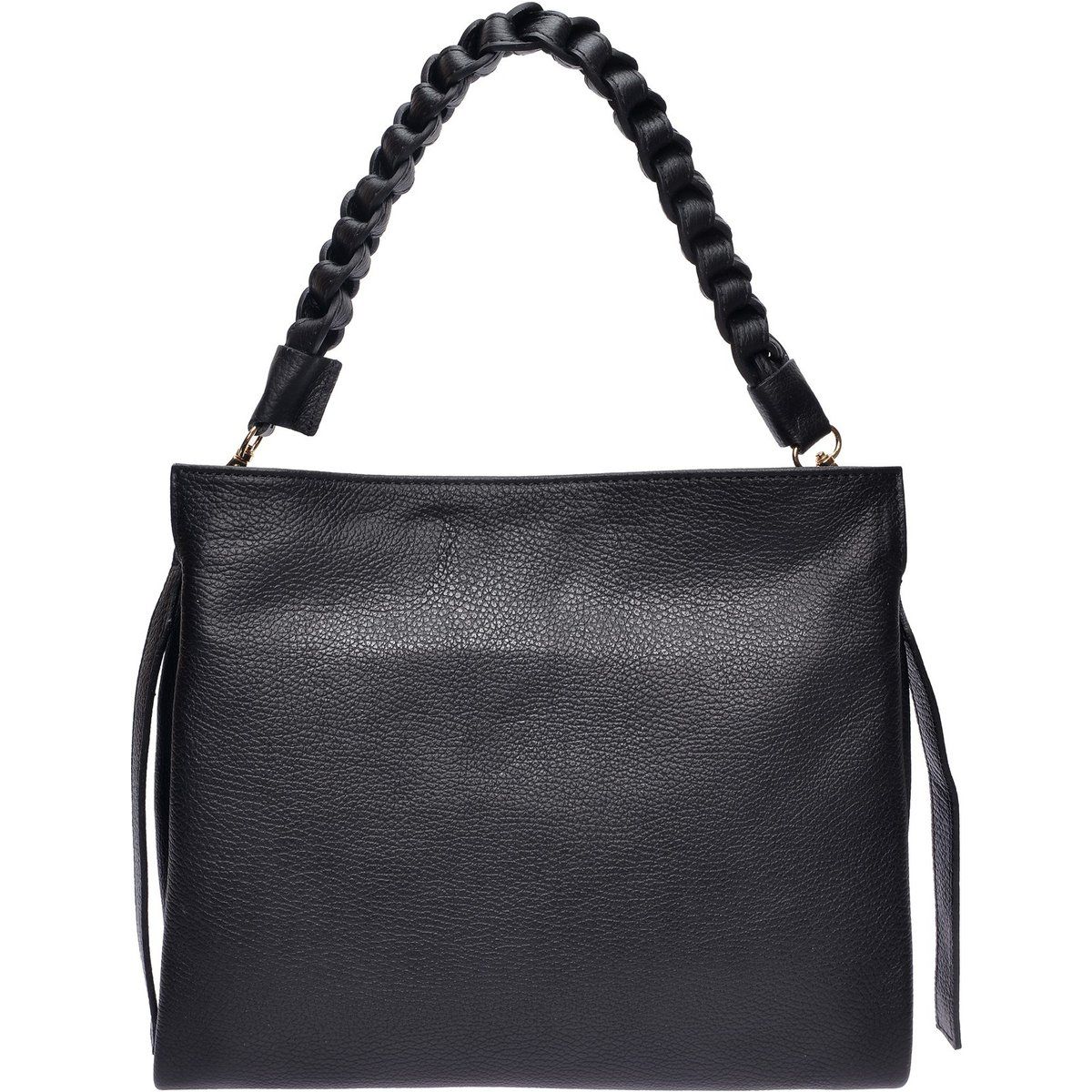 Genarbte Ledertasche mit geflochtenem Henkel