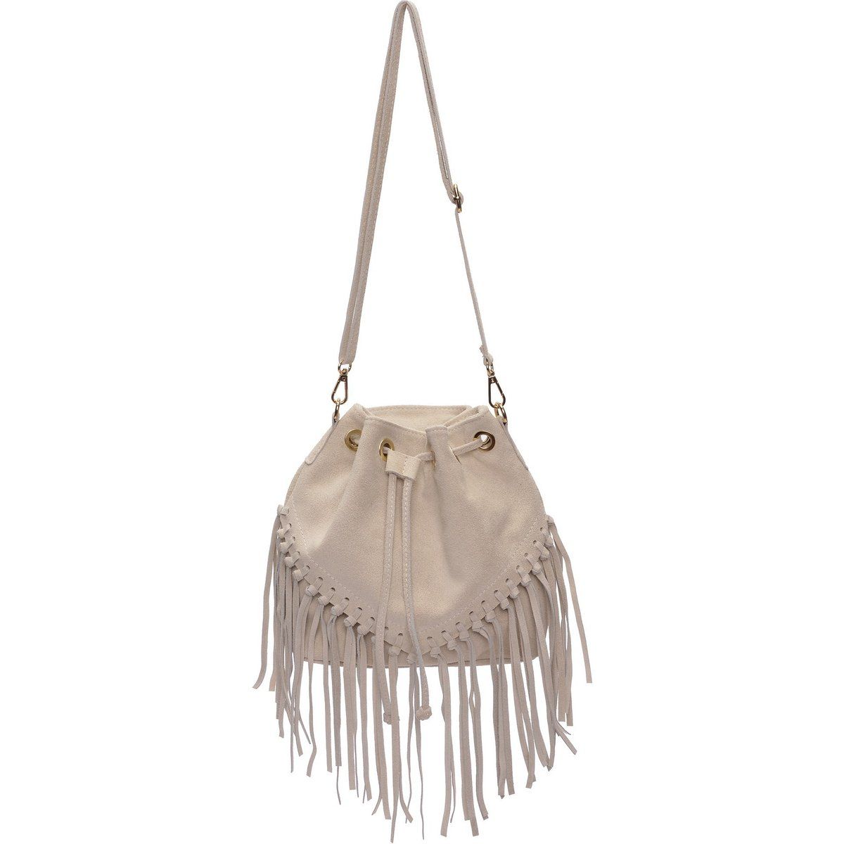 Beuteltasche mit Fransen aus Wildleder