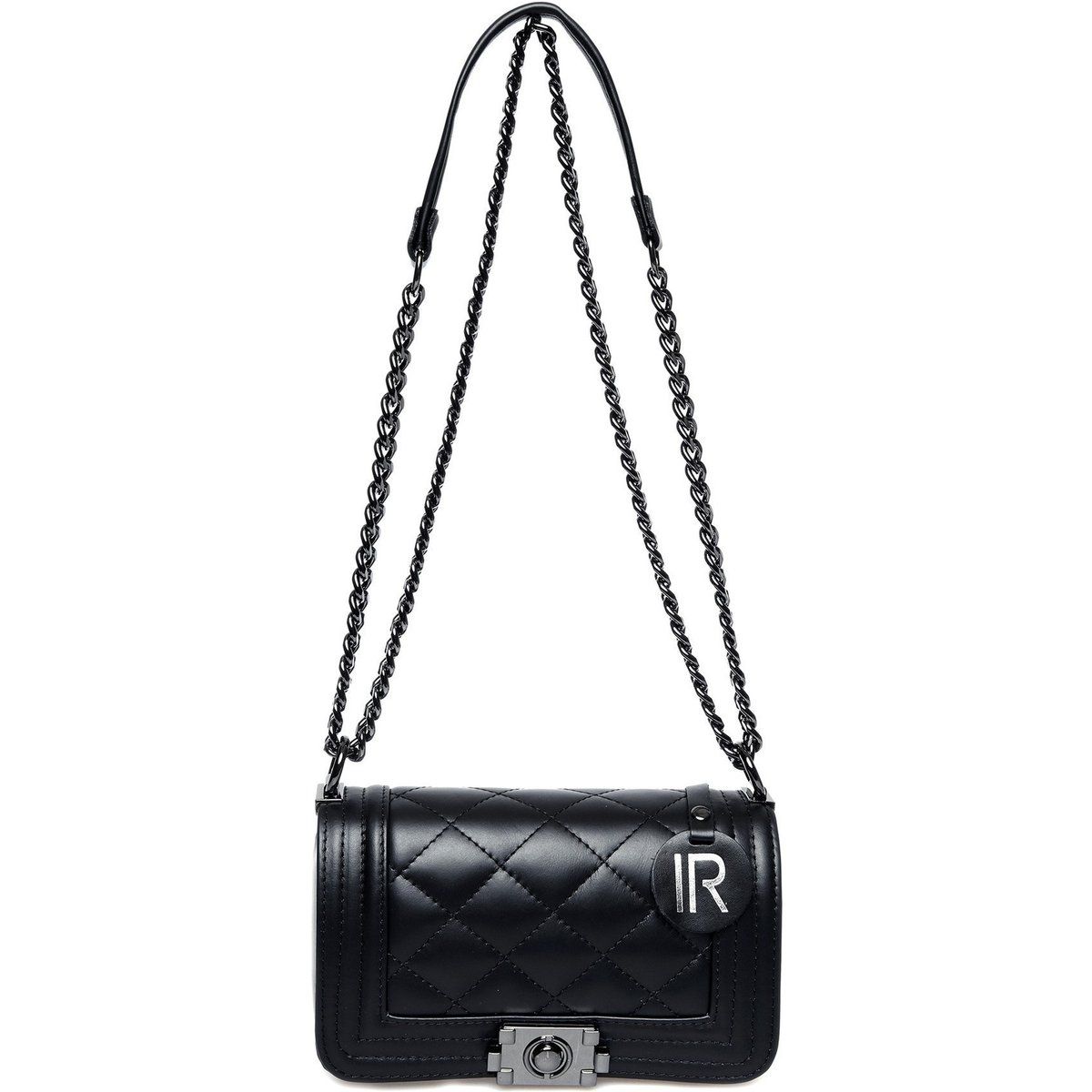 Gesteppte Leder-Schultertasche mit Klappe
