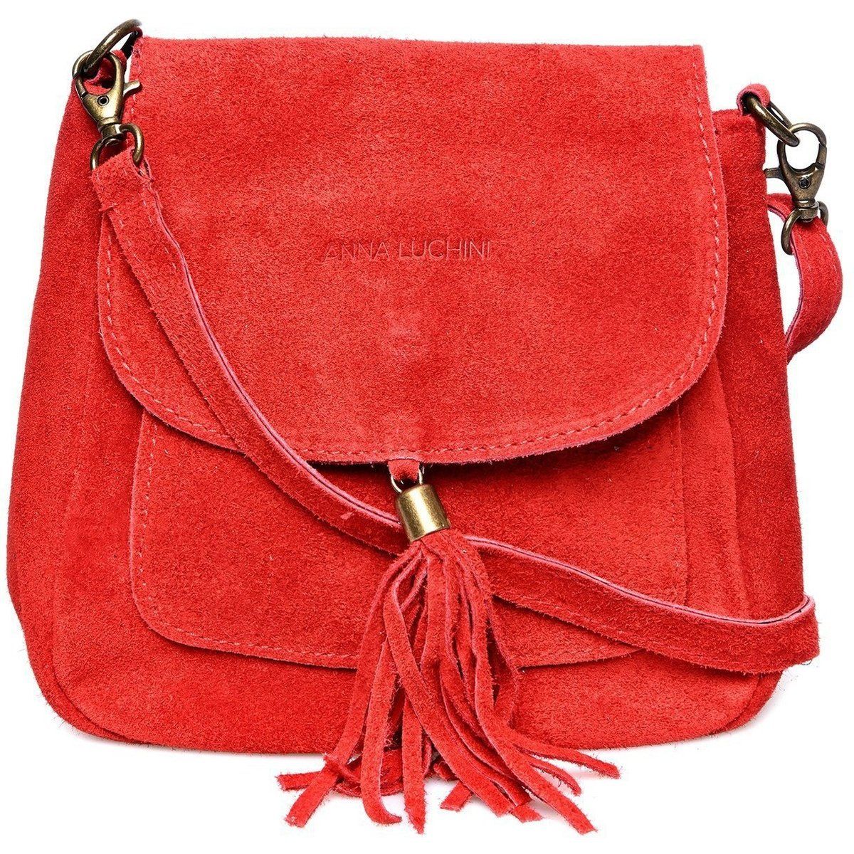 Wildledertasche mit Klappe und Quaste