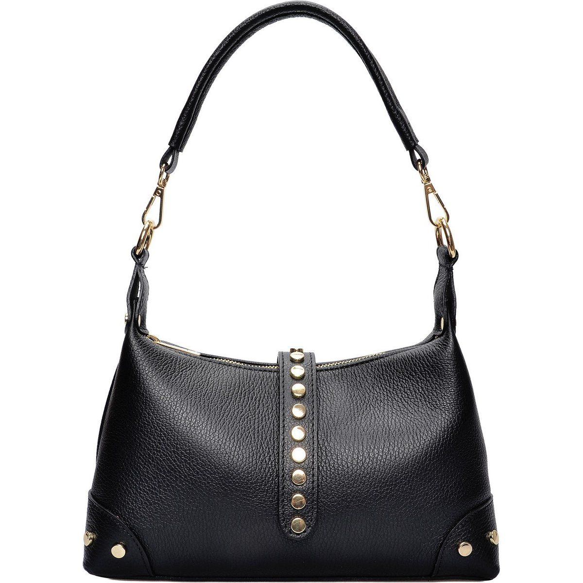 Besetzte Schultertasche aus genarbtem Leder