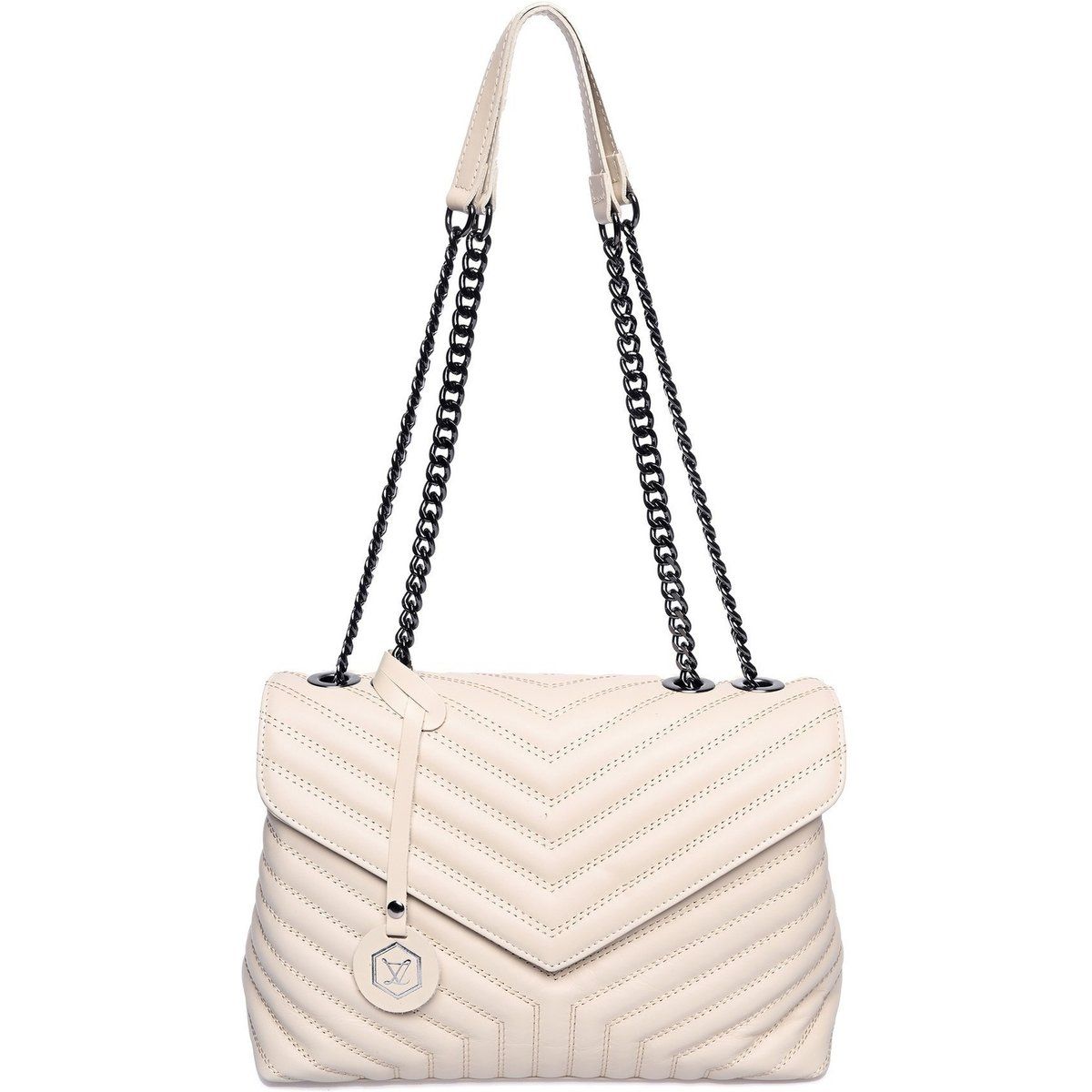 Gesteppte Leder-Schultertasche mit Kette