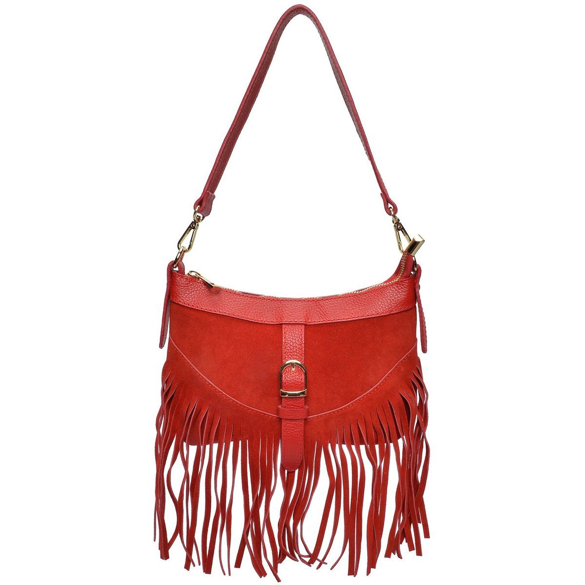 Schultertasche aus Wildleder mit Fransen