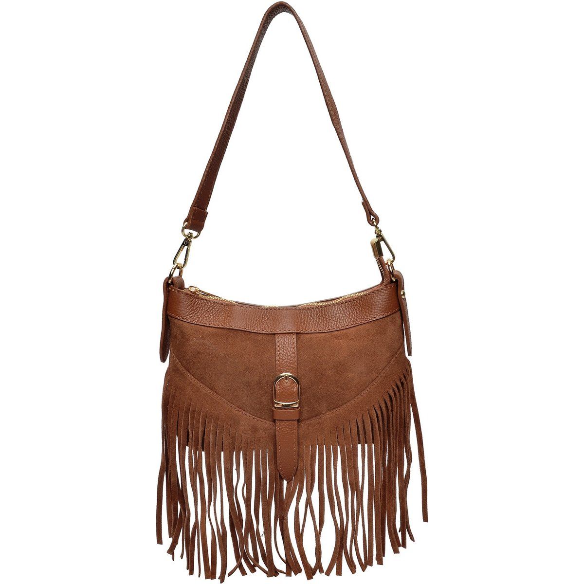 Boho-Schultertasche mit Wildlederfransen