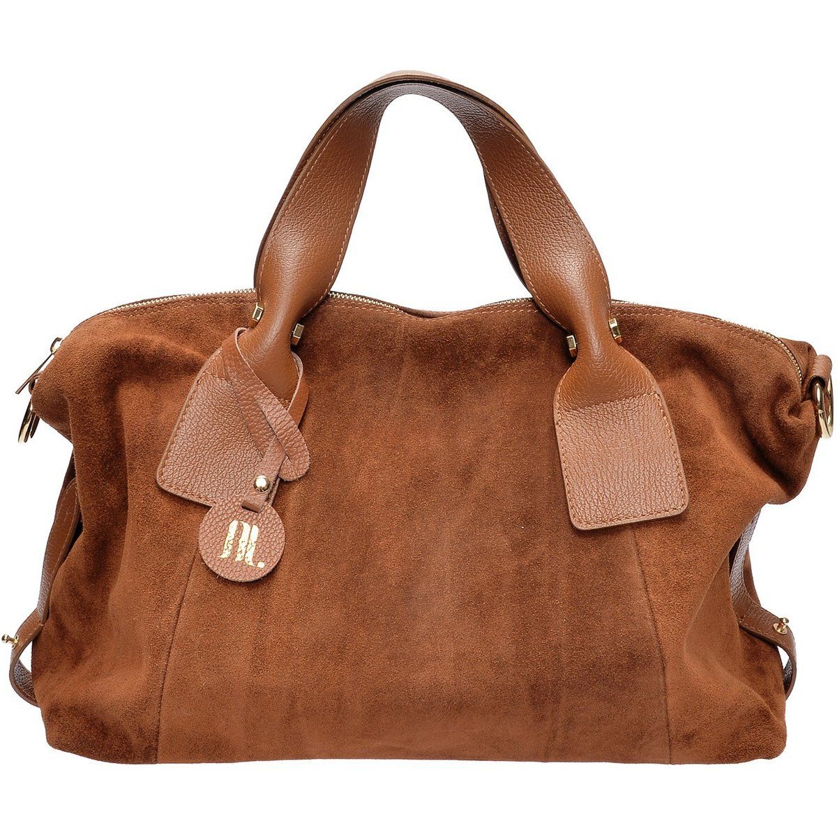 Wildleder-Henkeltasche mit gemasertem Lederbesatz