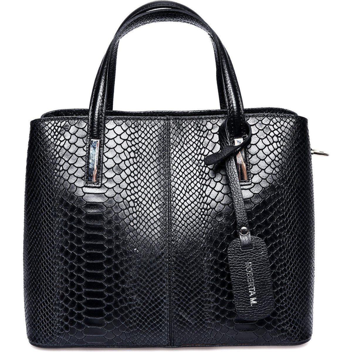 Strukturierte Leder-Handtasche mit Schlangenprägung
