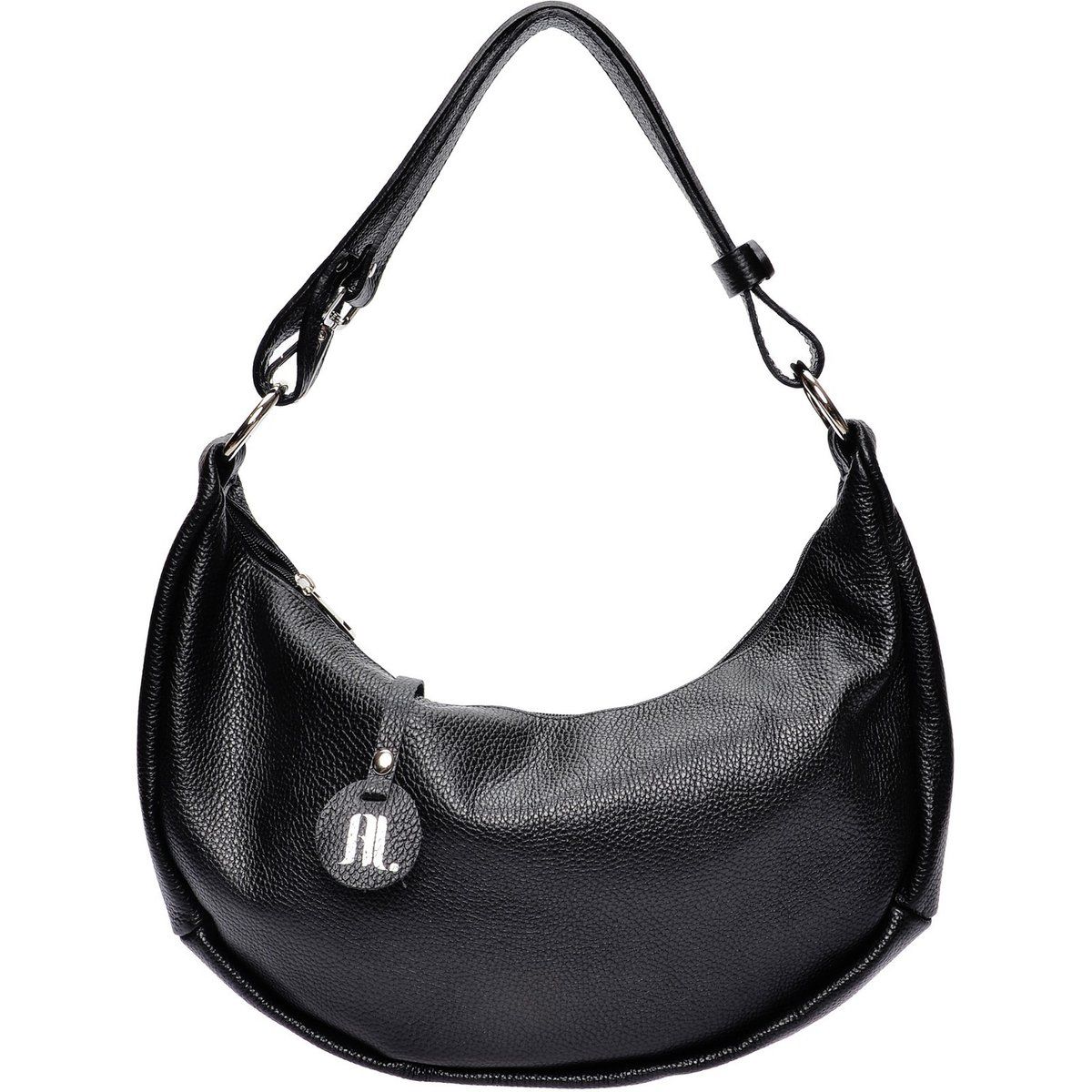 Halbmond-Schultertasche aus genarbtem Leder