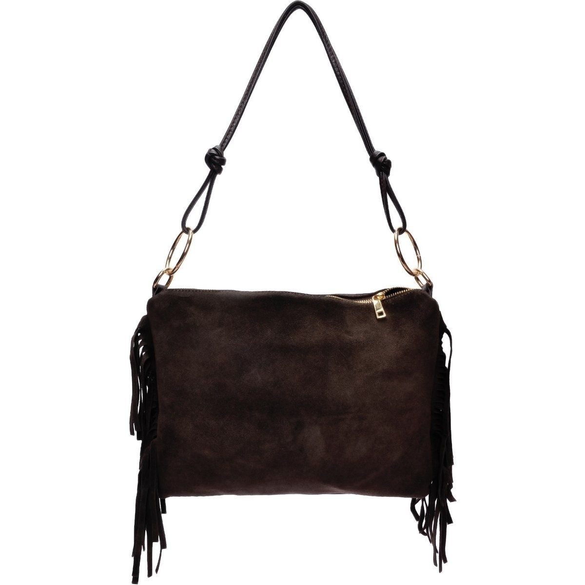 Fransen-Schultertasche aus Wildleder