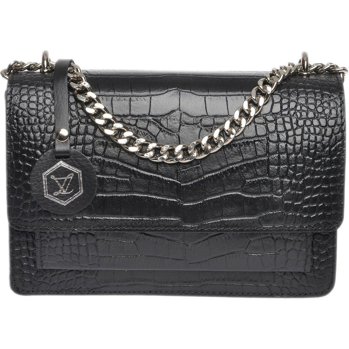 Schultertasche aus Leder mit Krokoprägung