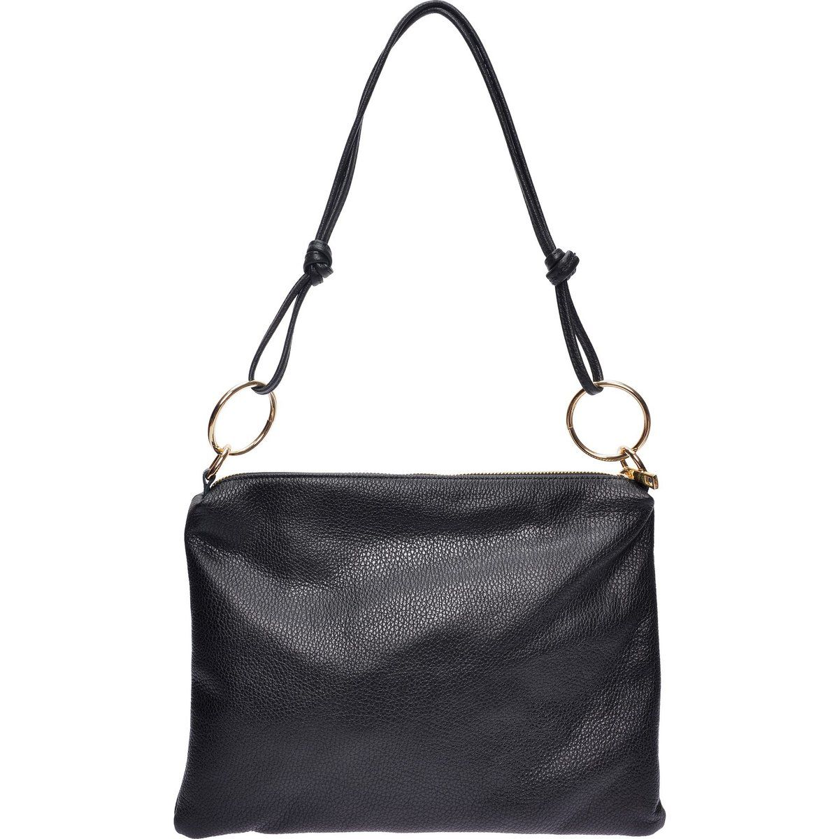 Genarbte Leder-Schultertasche mit Ringen