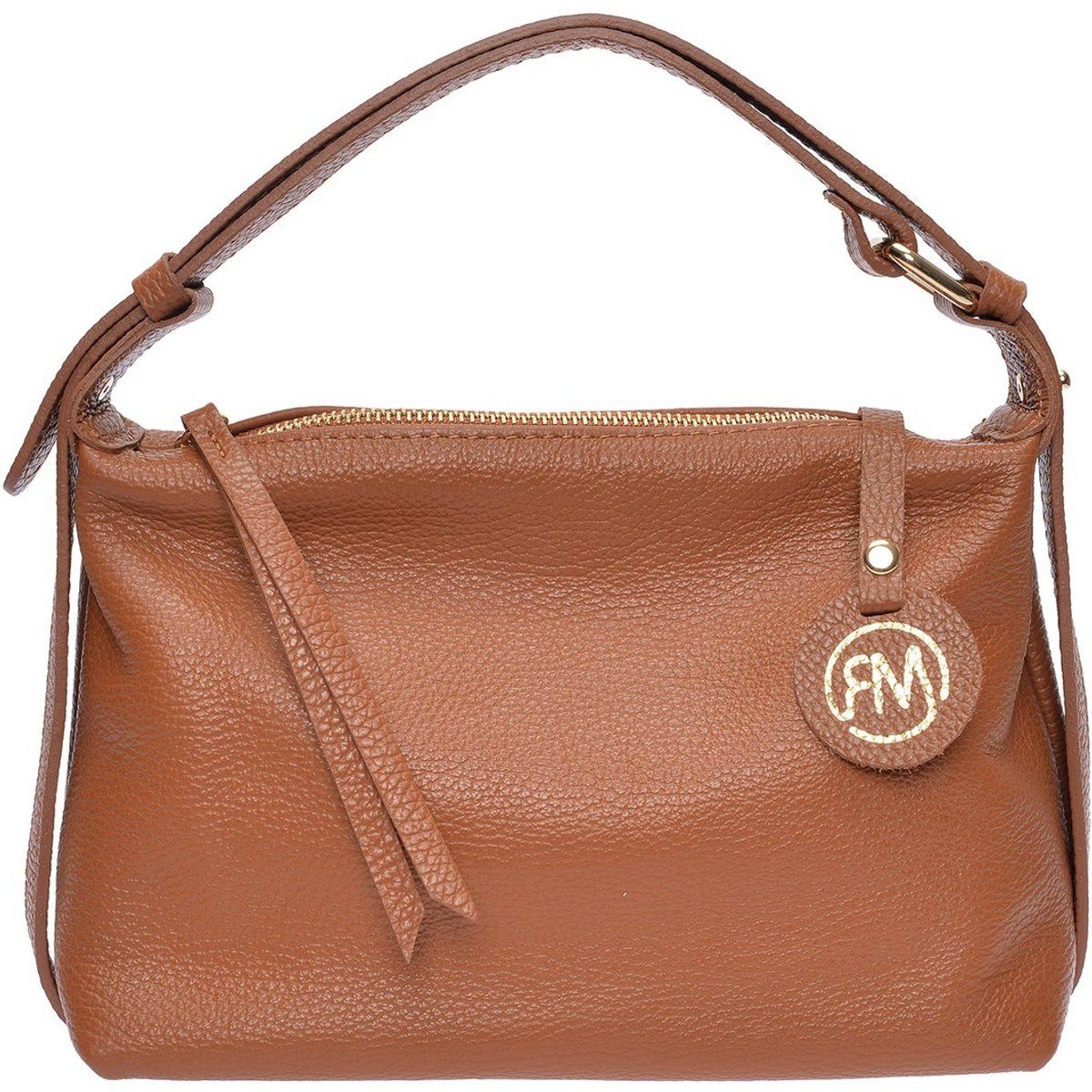 Gekörnte Leder-Schultertasche mit Reißverschluss