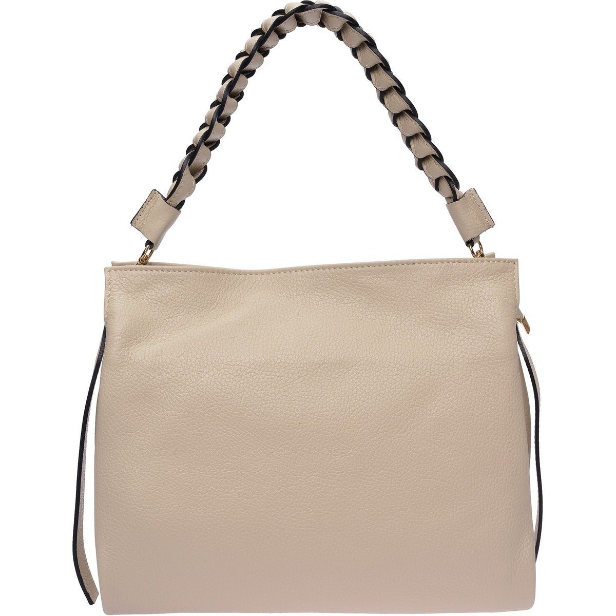Genarbte Lederhandtasche mit geflochtenem Griff