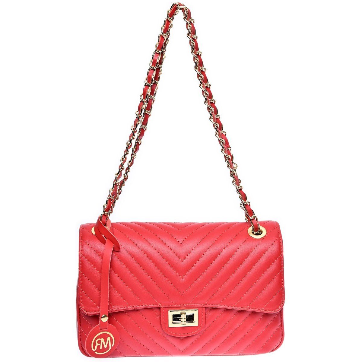 Gesteppte Leder-Schultertasche mit Chevron-Muster