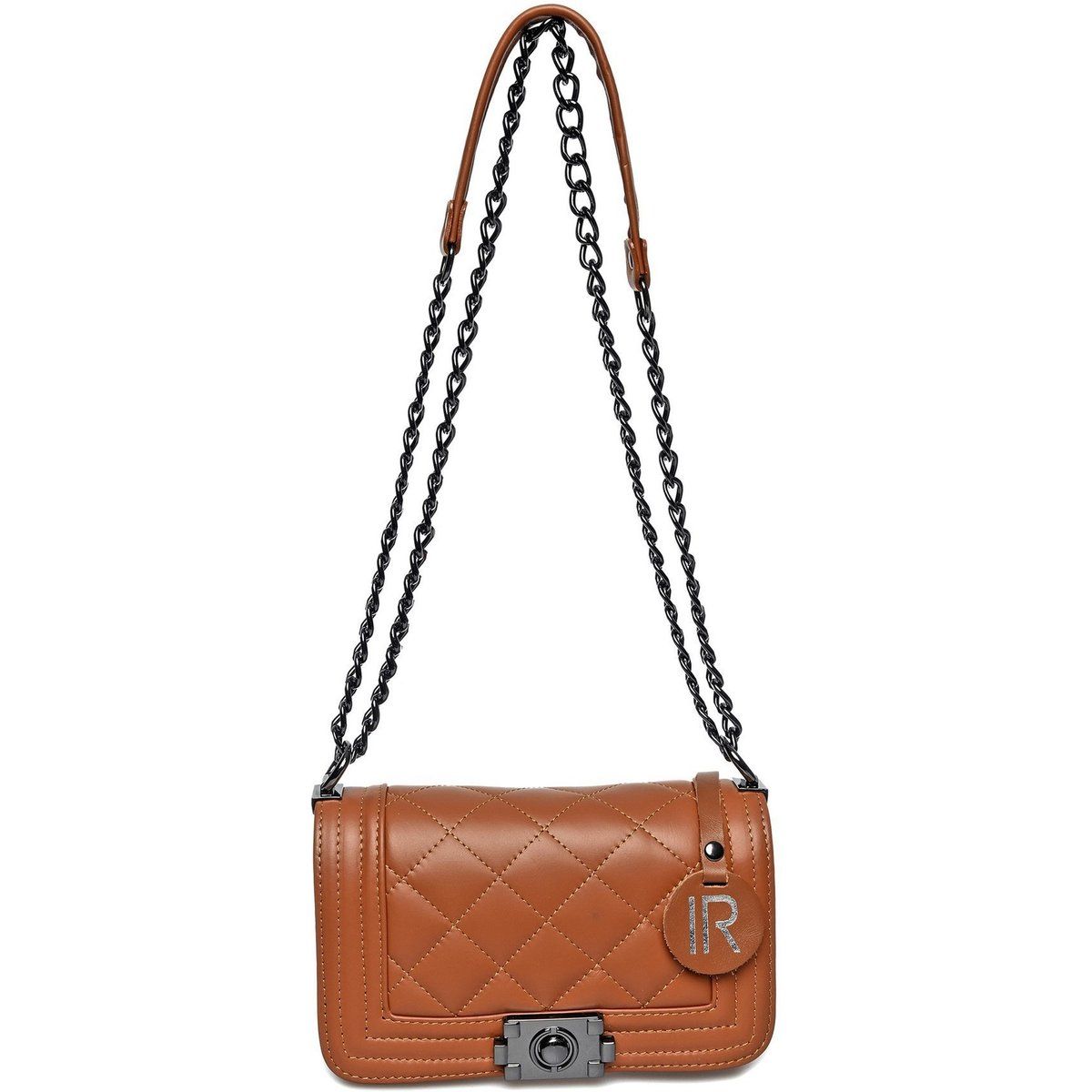 Gesteppte Leder-Schultertasche mit Kette