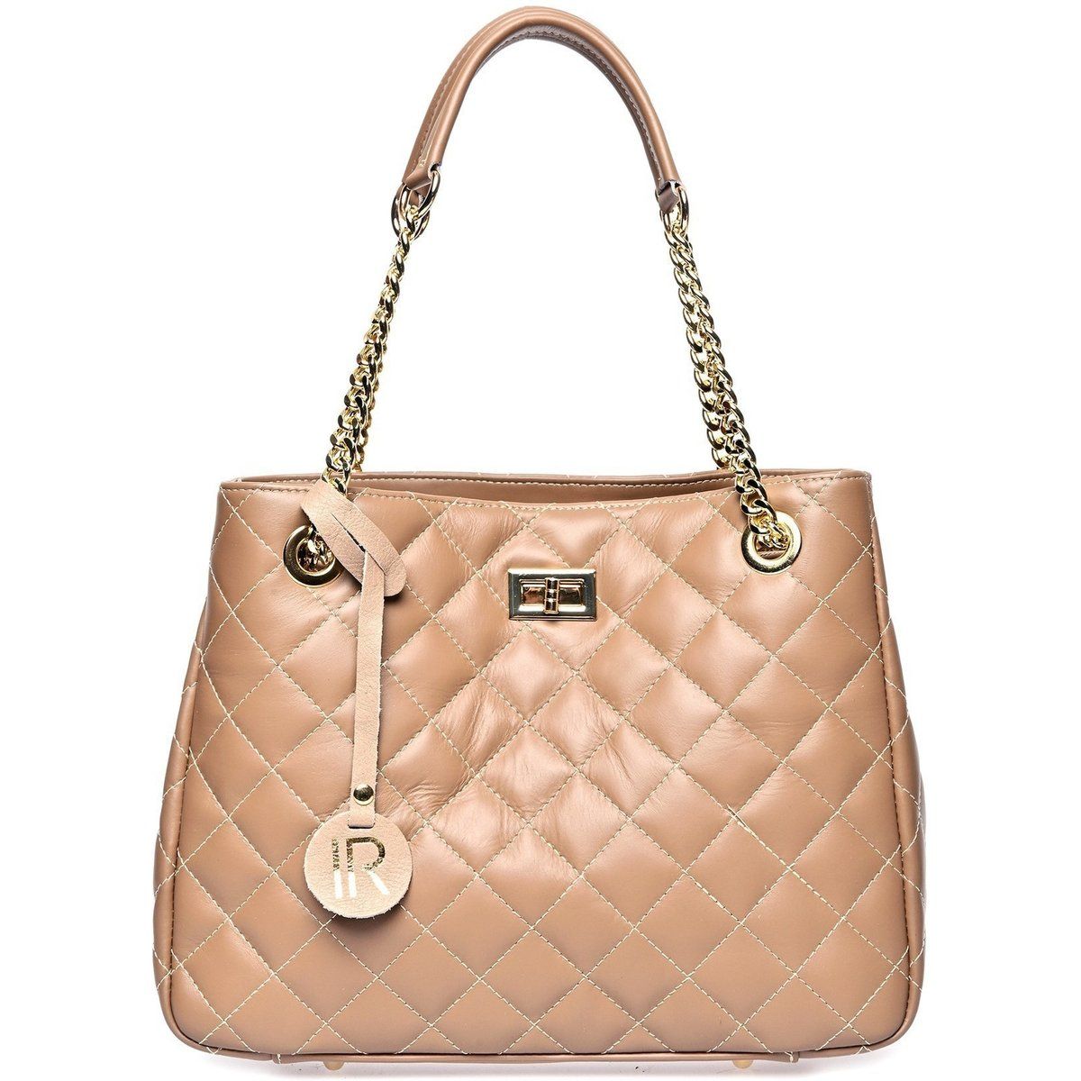 Gesteppte Lederhandtasche mit Kettenriemen