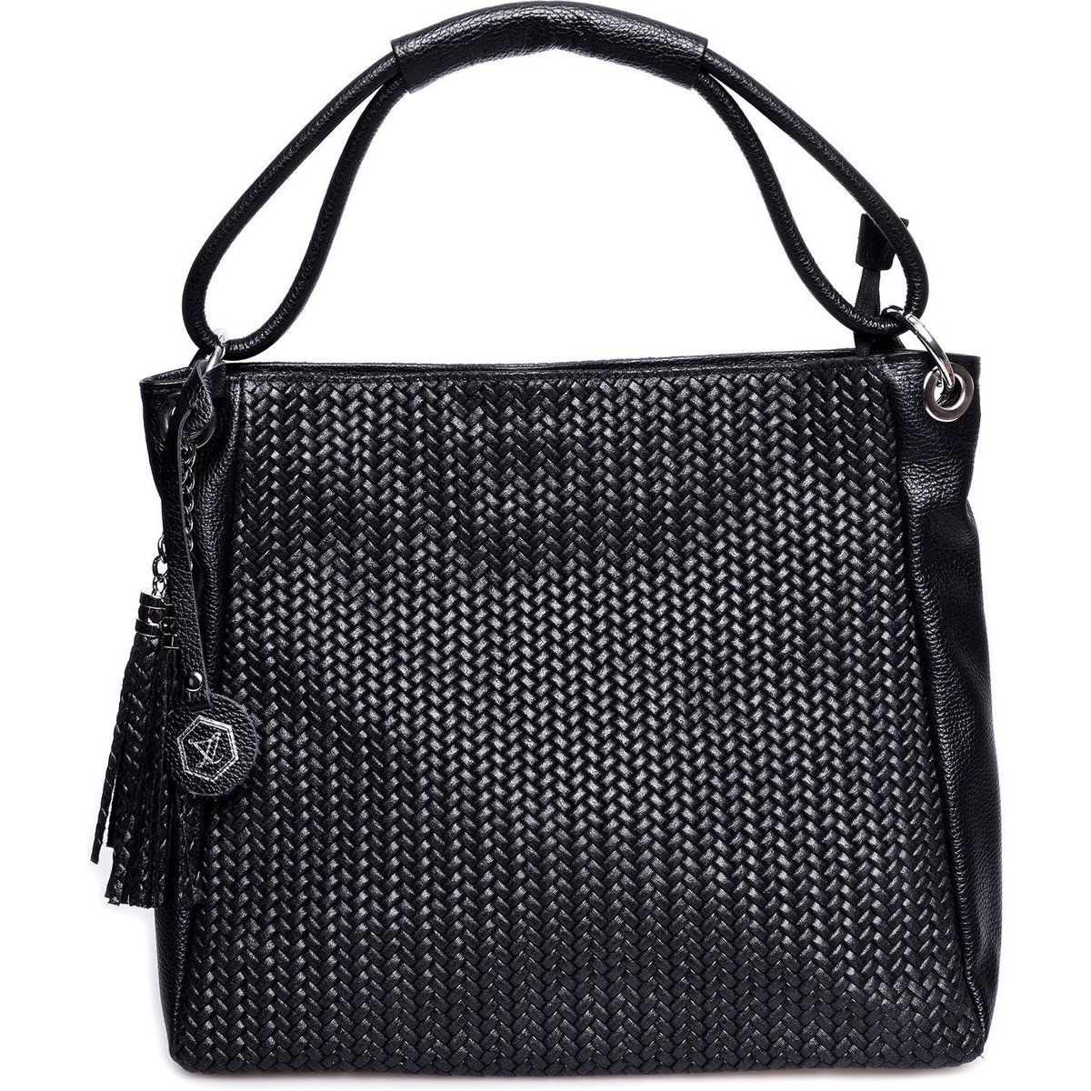 Geflochtener Leder-Shopper mit Quaste