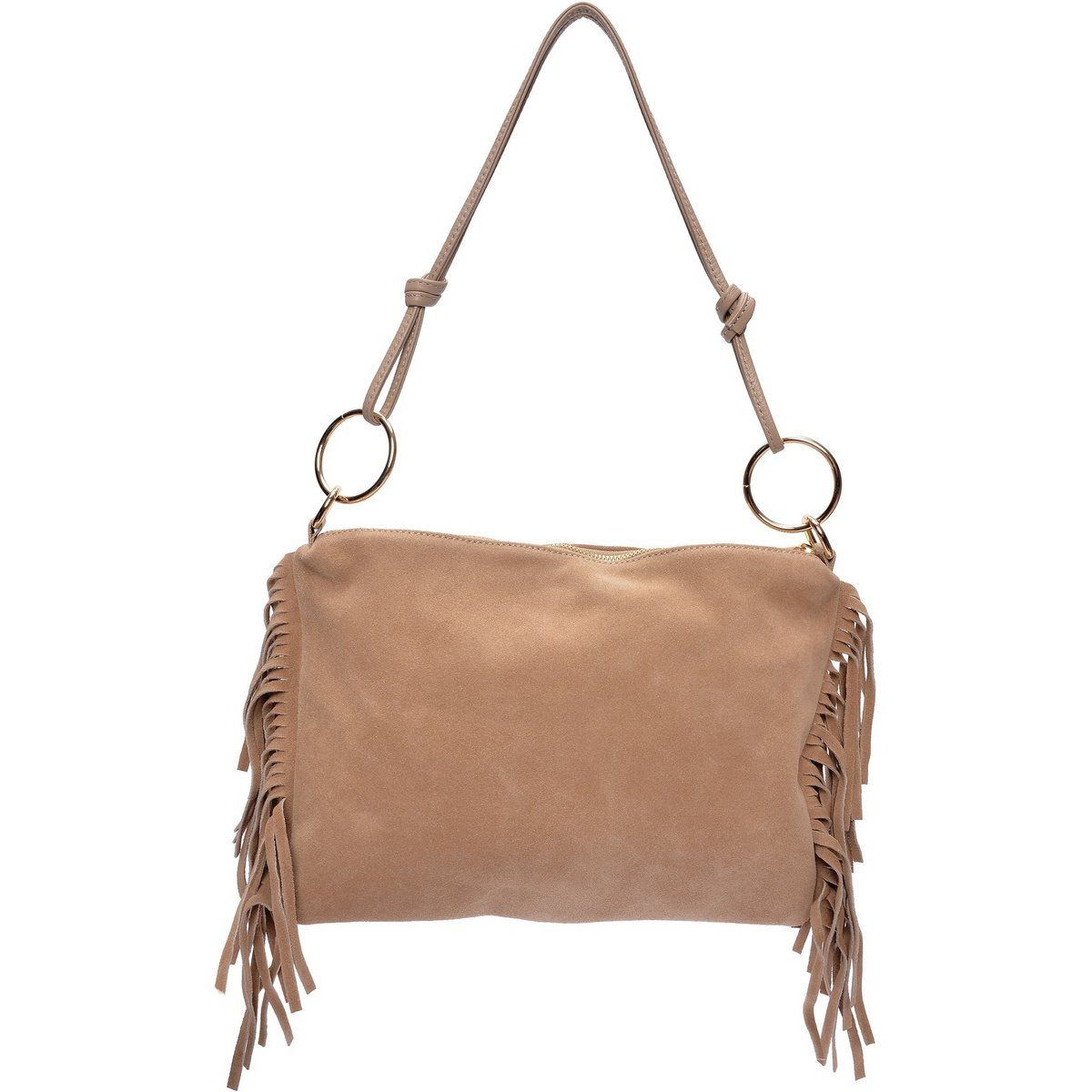 Wildleder-Schultertasche mit Fransen-Details