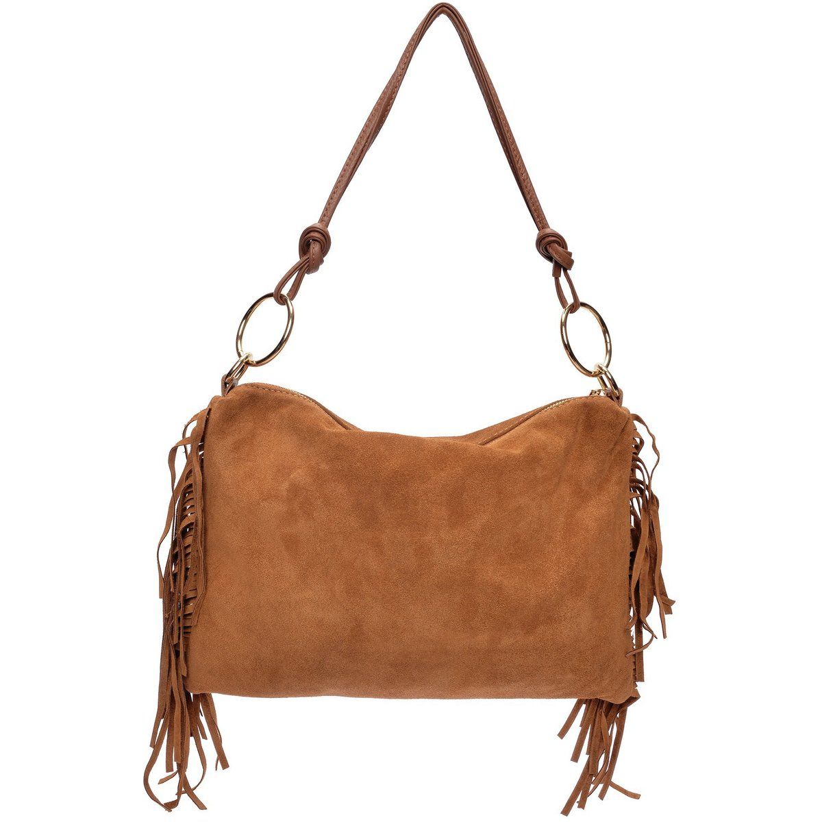 Wildleder-Schultertasche mit Fransen