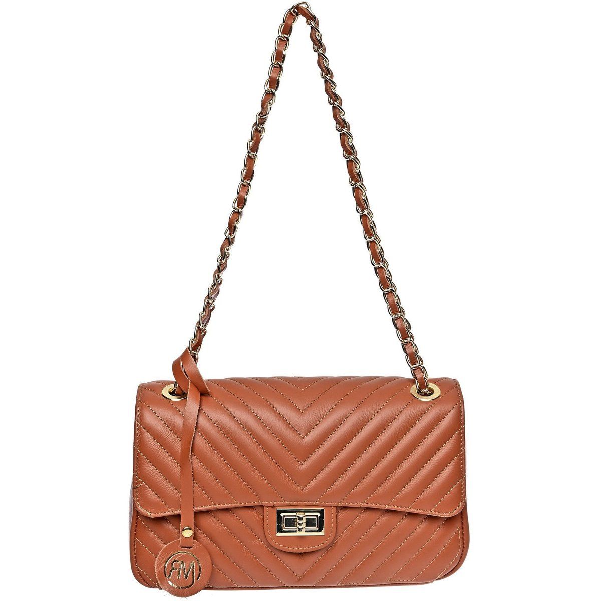 Gesteppte Leder-Umschlagtasche mit Chevron-Muster