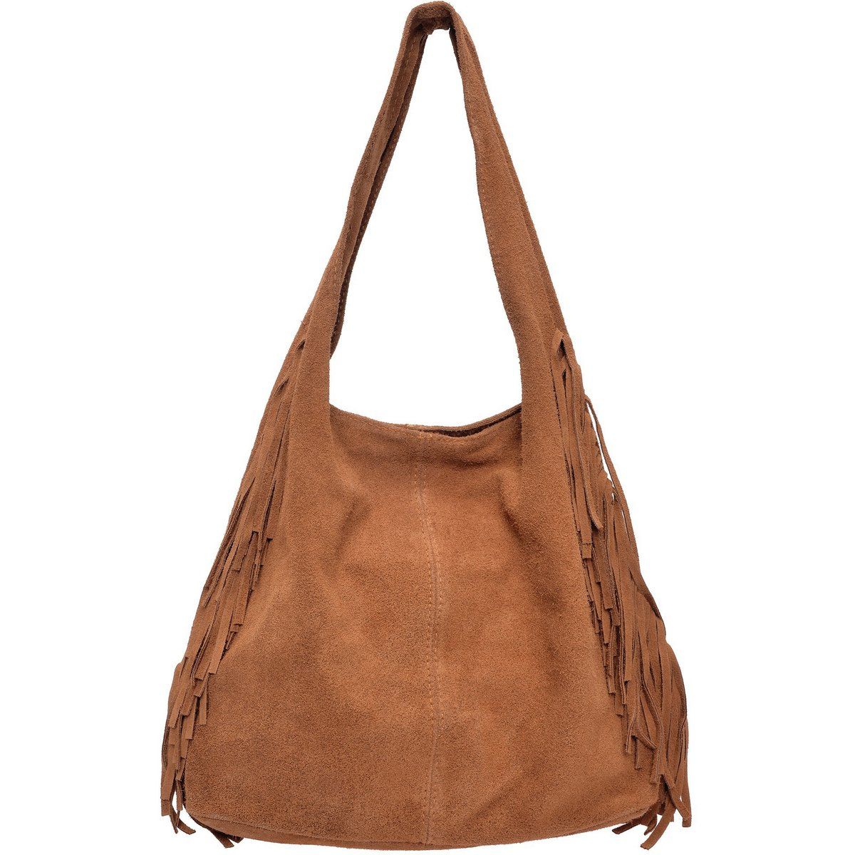 Hobo-Schultertasche aus Wildleder mit Fransen