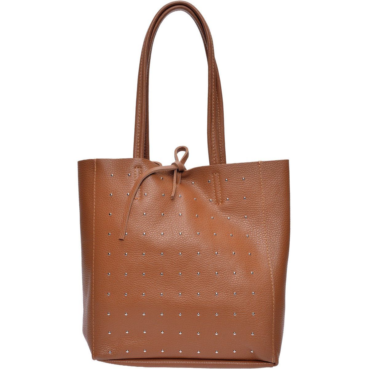 Gekörnte Leder-Shopper mit Nieten