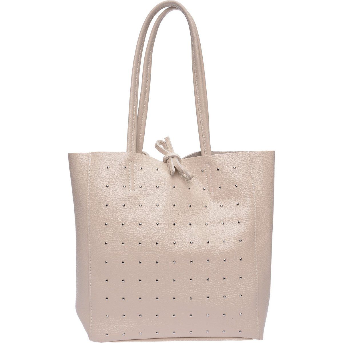 Shopper aus genarbtem Leder mit Nieten