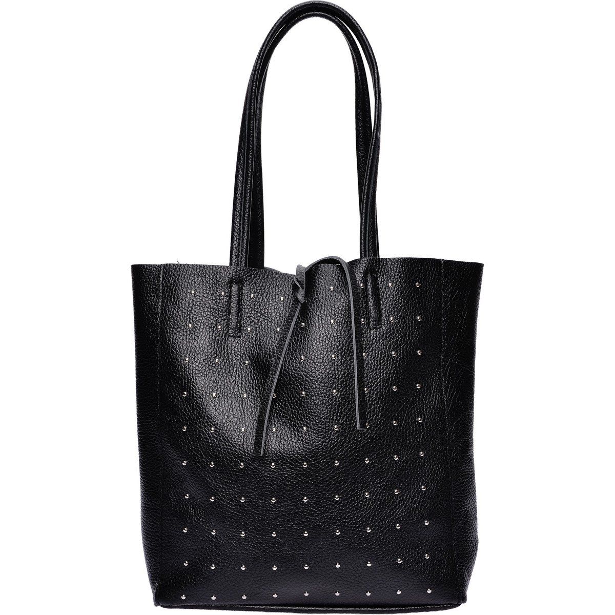 Genarbter Leder-Shopper mit Nieten