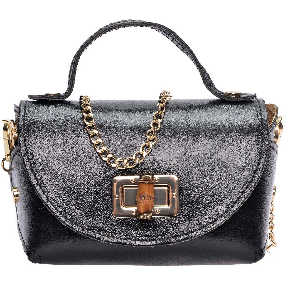 Elegante Ledertasche mit Bambus-Verschluss