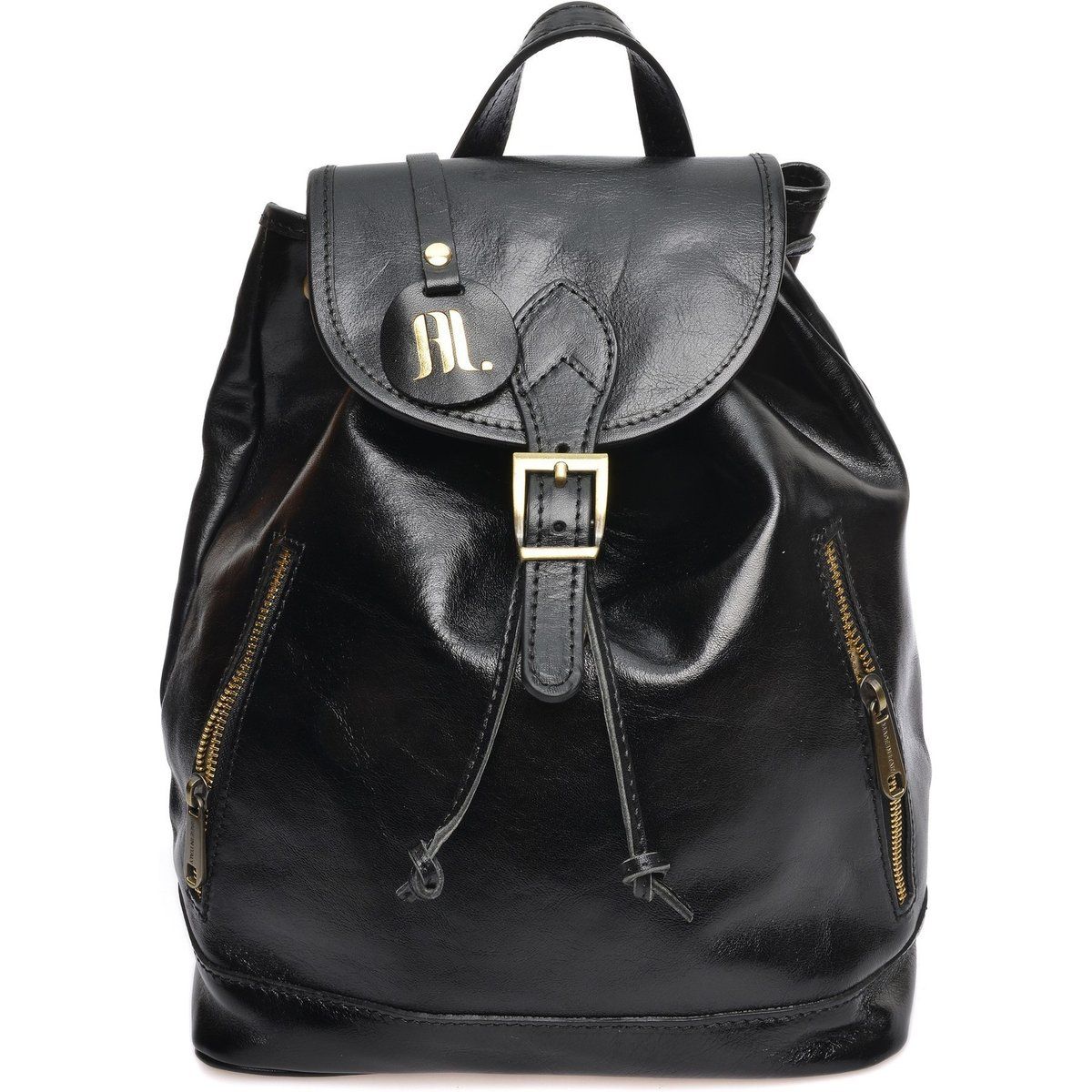 Klassischer Leder-Rucksack mit Überschlag