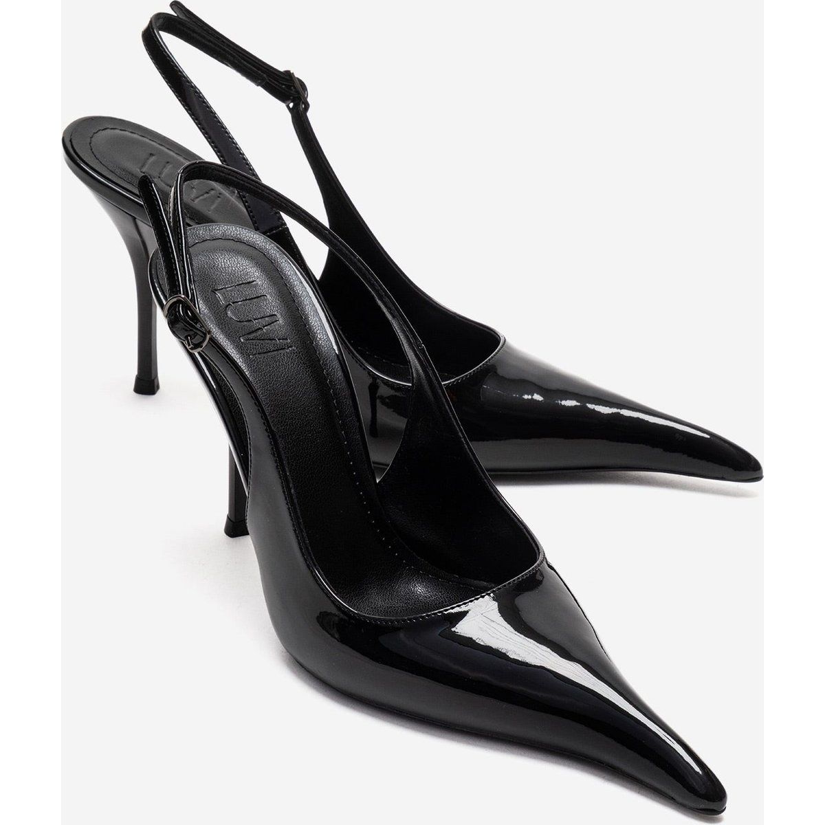Spitze Slingback-Pumps aus Lackleder