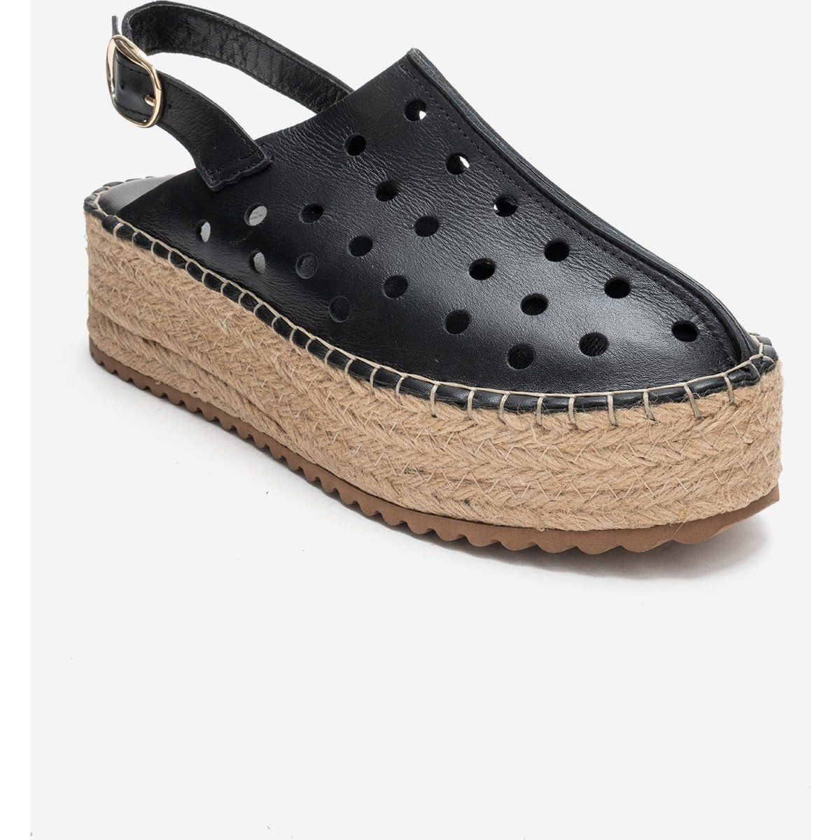 Perforierte Leder-Plateau-Keilsandalen