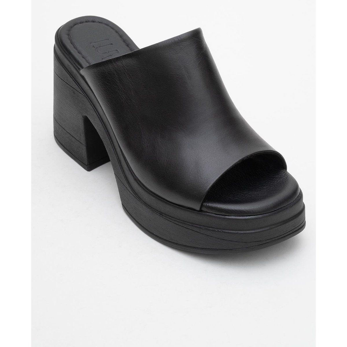 Leder-Plateau-Mules mit offenem Zehenbereich