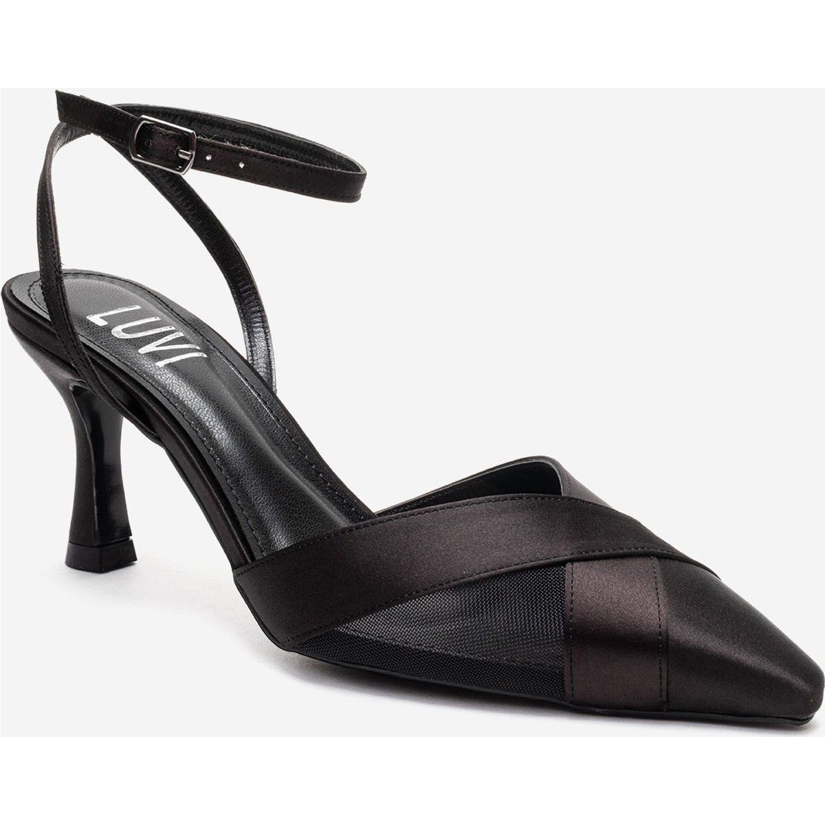Satin- und Mesh-Pumps mit spitzer Kappe
