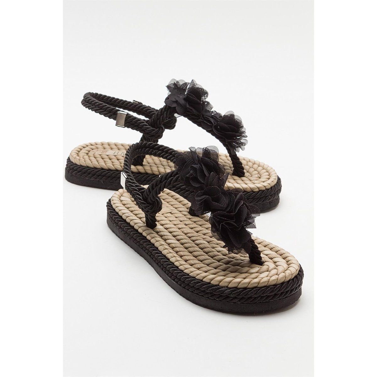 Florale Seil-Zehentrenner-Sandalen