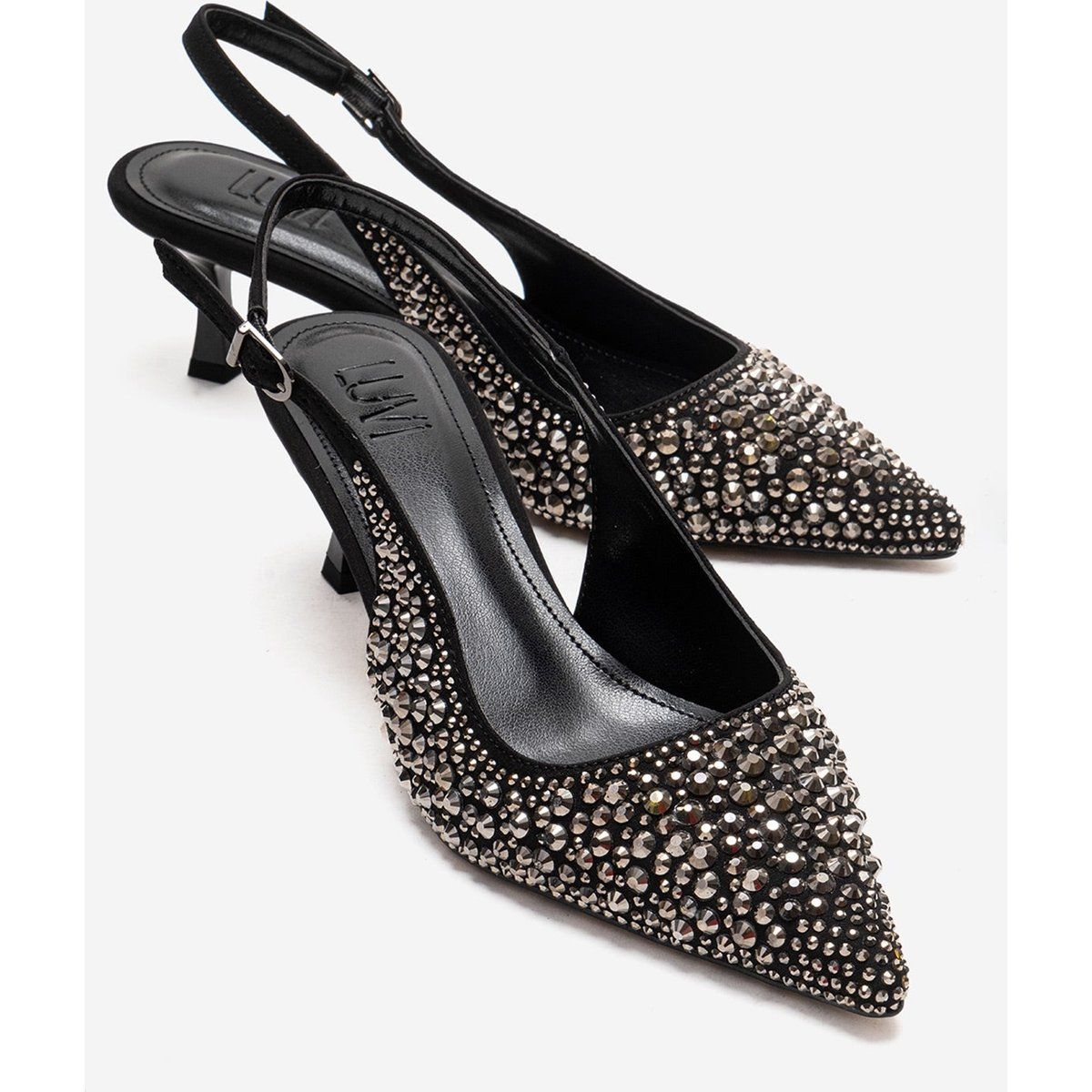 Kristallbesetzte Slingback-Pumps mit spitzer Kappe