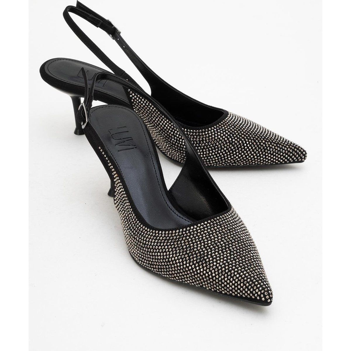 Spitze Slingback-Pumps mit Strassbesatz