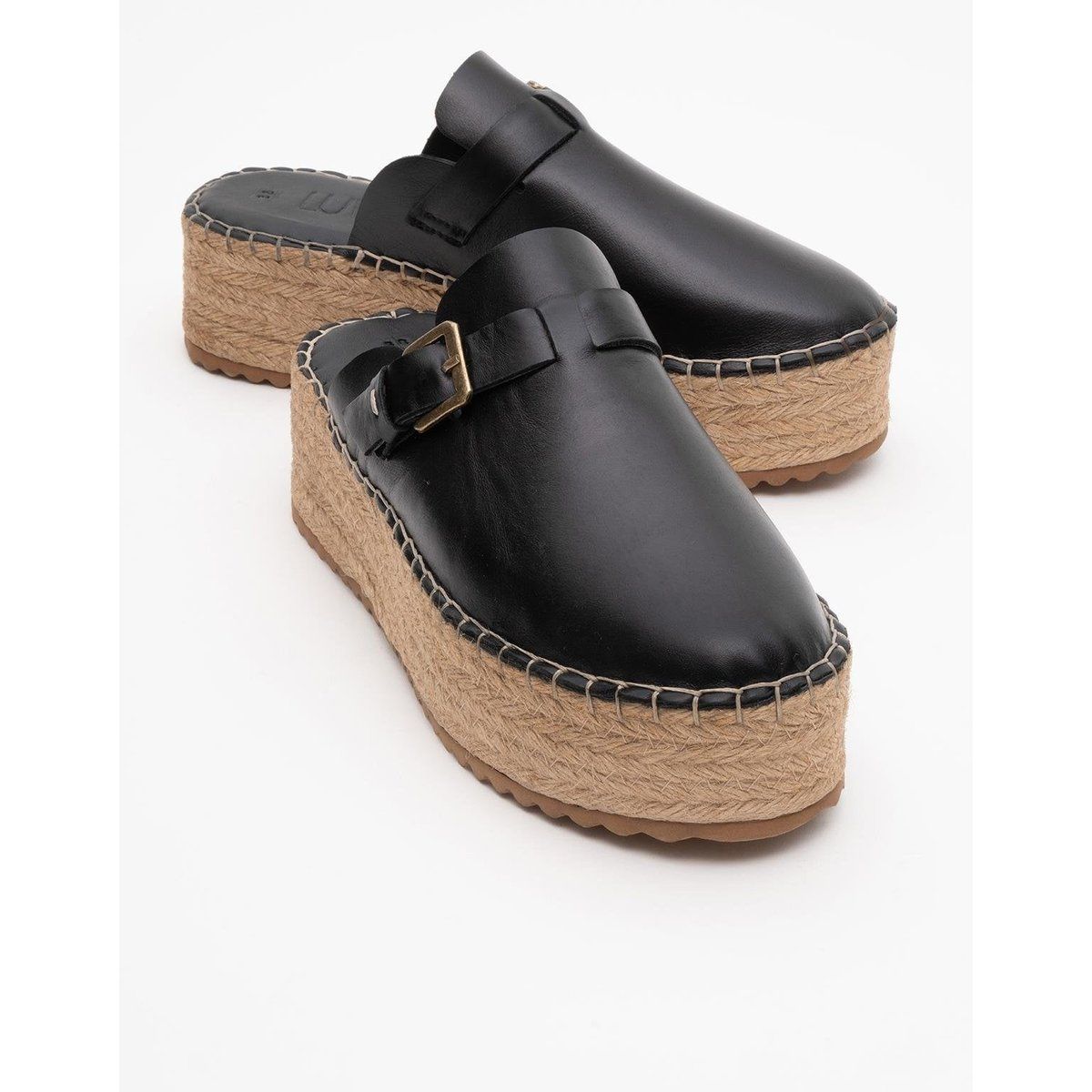Plateau Leder Espadrille Pantoletten